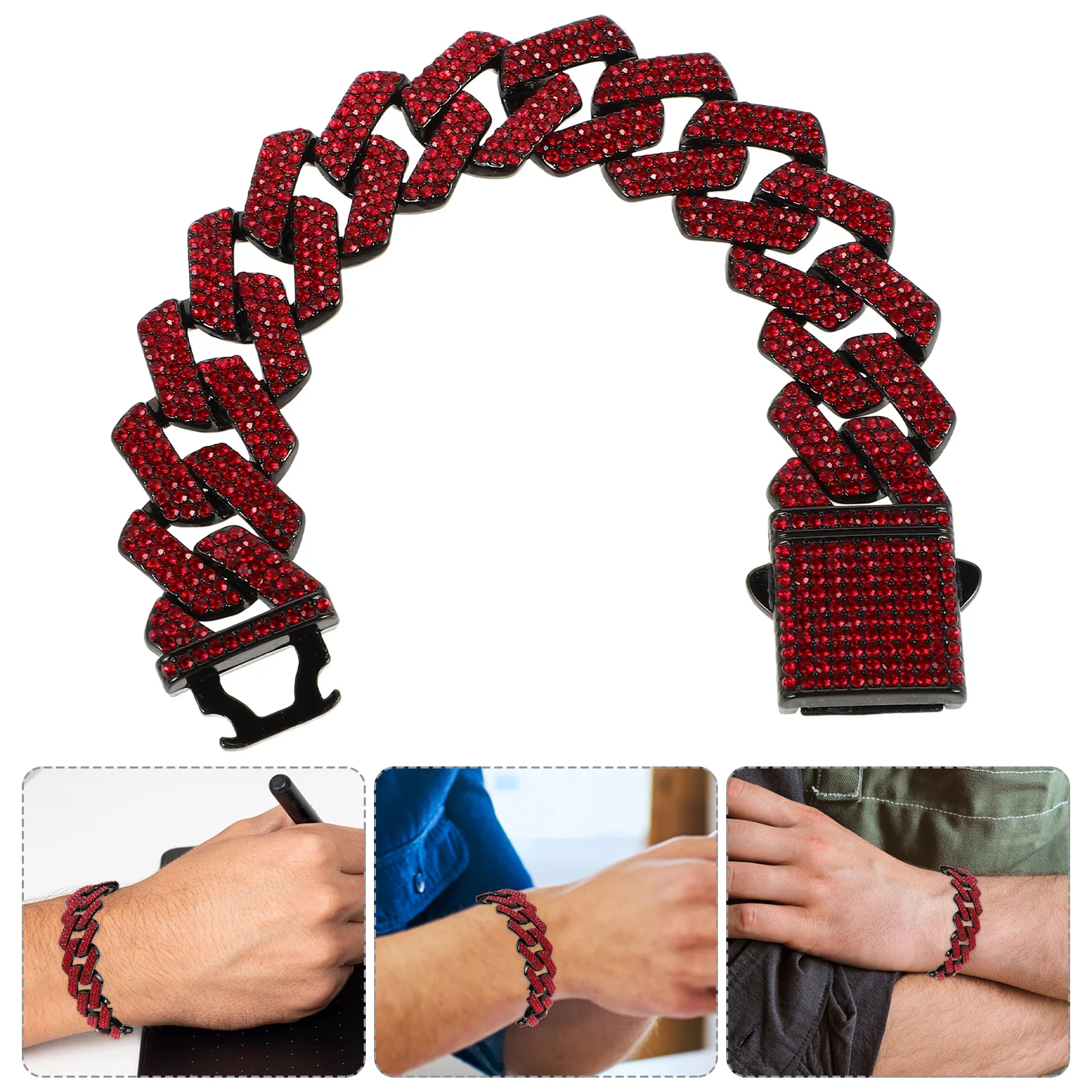 

20mm Cuban Link Bracelet Rhinestone Hip Hop Jewelry Rapper Chain Men Fashion Accessories Bling Bracelet