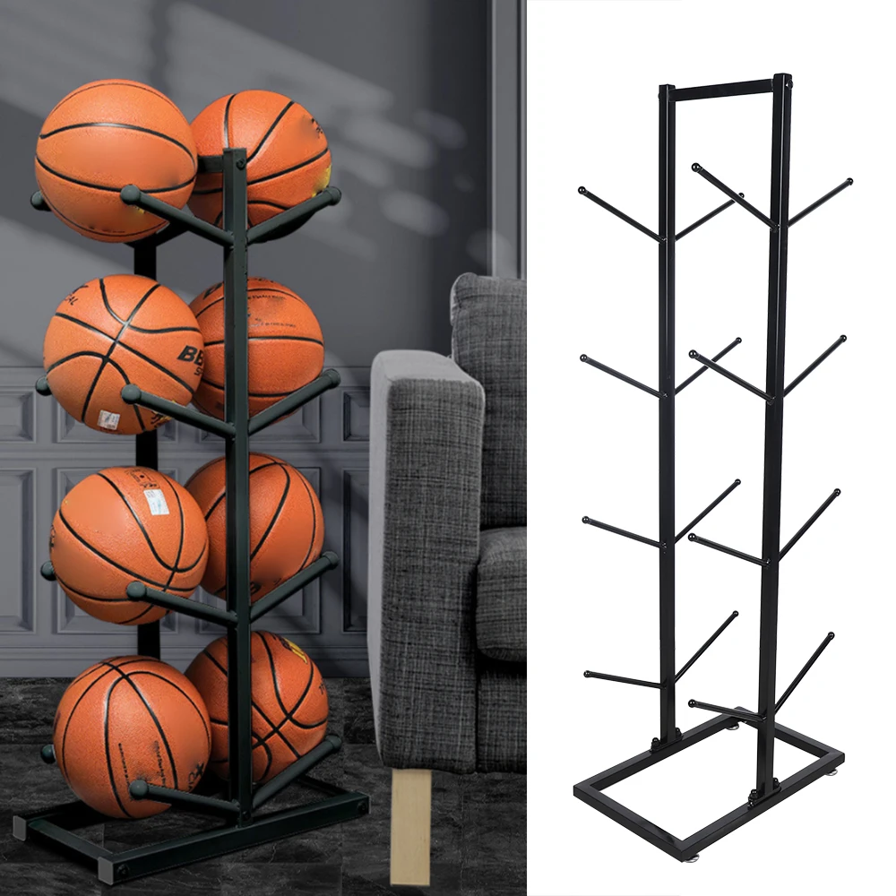 

4-Tier Multipurpose Basketball Organizer Holder Indoor Removable Vertical Display Stand for Volleyball Football Basketball