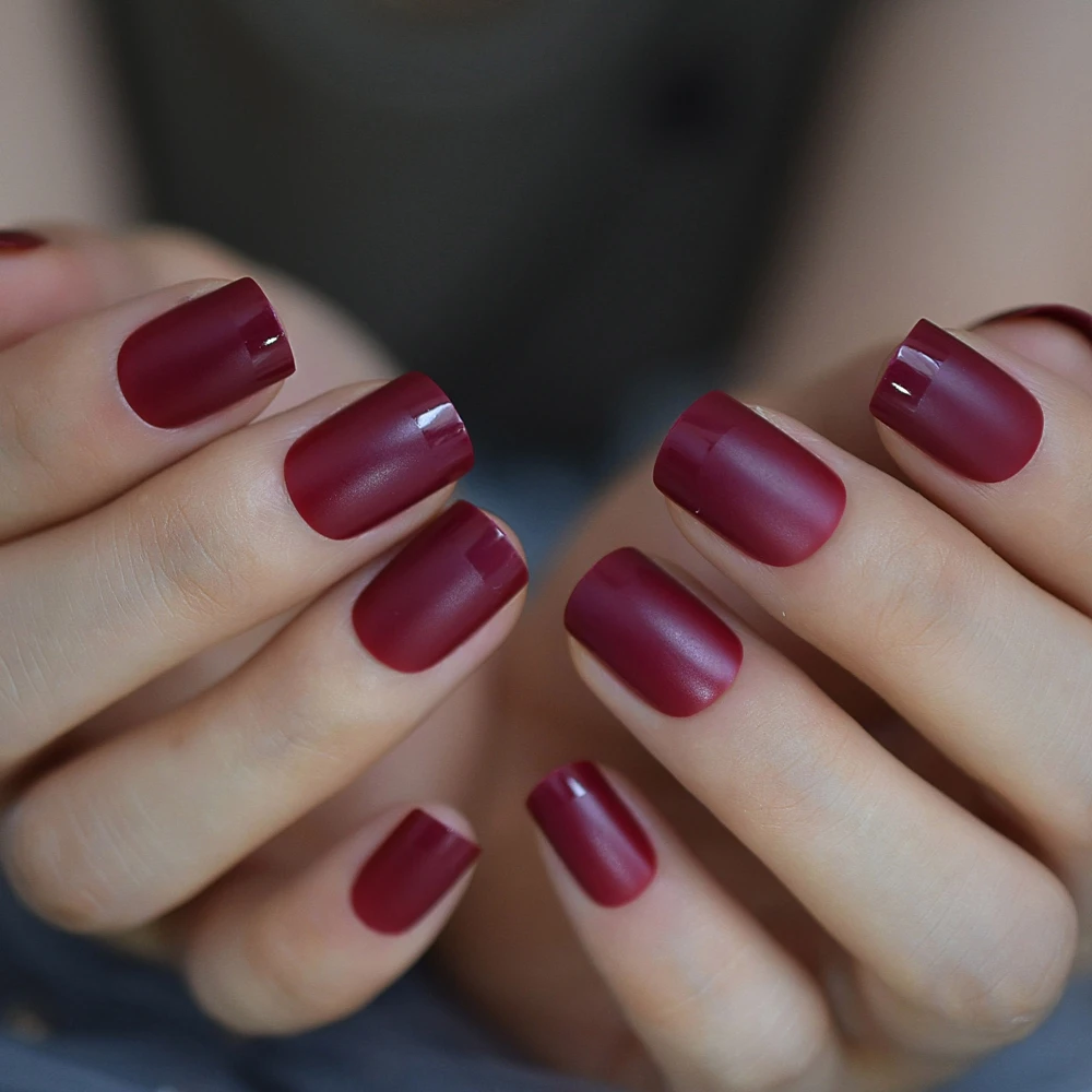 Faux-ongles naturels, bout français brillant, taille moyenne, rouge marron foncé, accessoire pour tous les jours