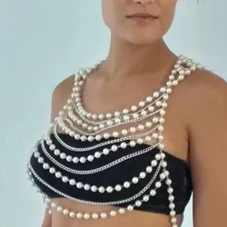 Fashion Personality Metal Pearl Breast Vest Chain European Trend Pearl Body Chain for Women Free Shipping