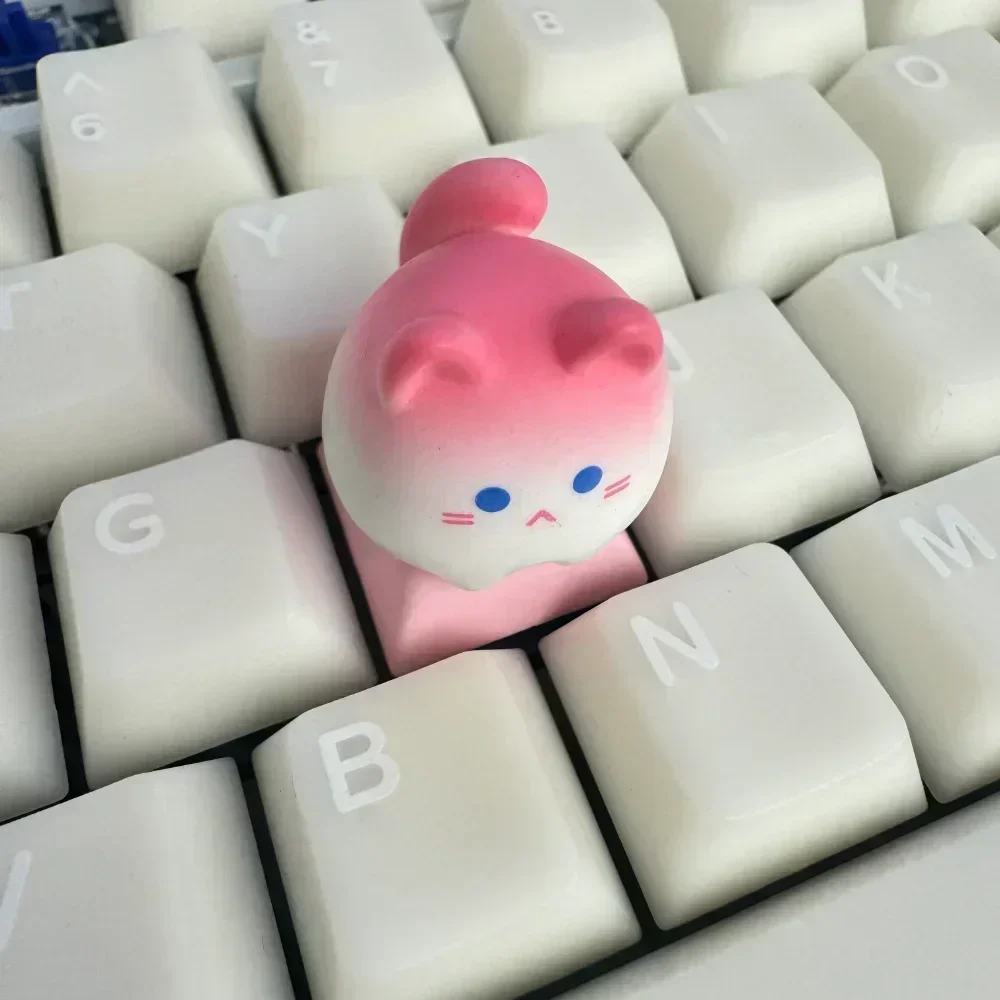 Cute Cat Keycaps Custom Pink Kawaii Keyboard Keycaps Anime Cartoon Cat Artisan Key Caps for Mechanical Keyboard Game Accessories