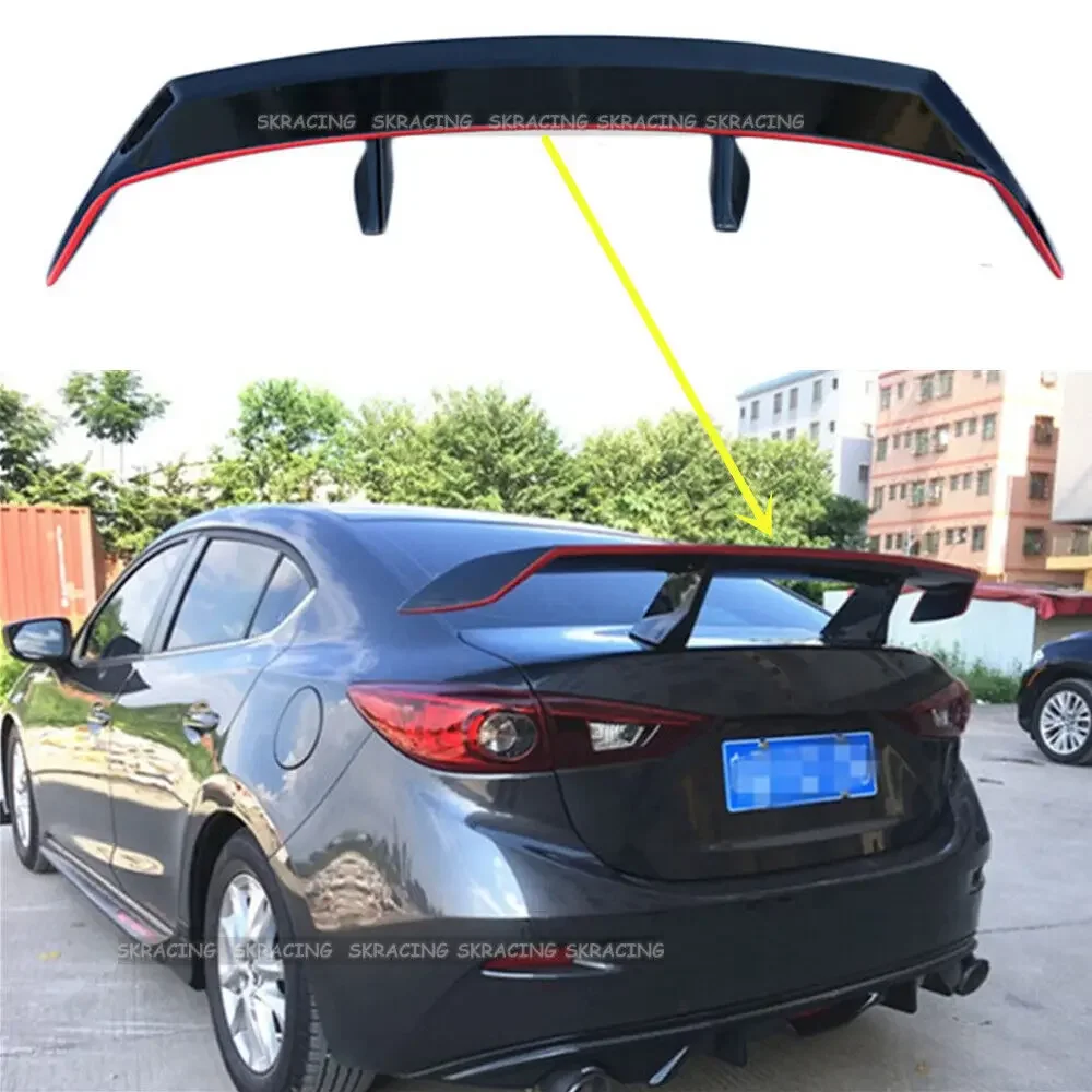 New Style Spoiler Wing Fit For Mazda 3 4-DR Sedan 2014-2018 Red Edge Line+Glossy Black Rear Trunk Spoilers Lid Wings Car Bodykit