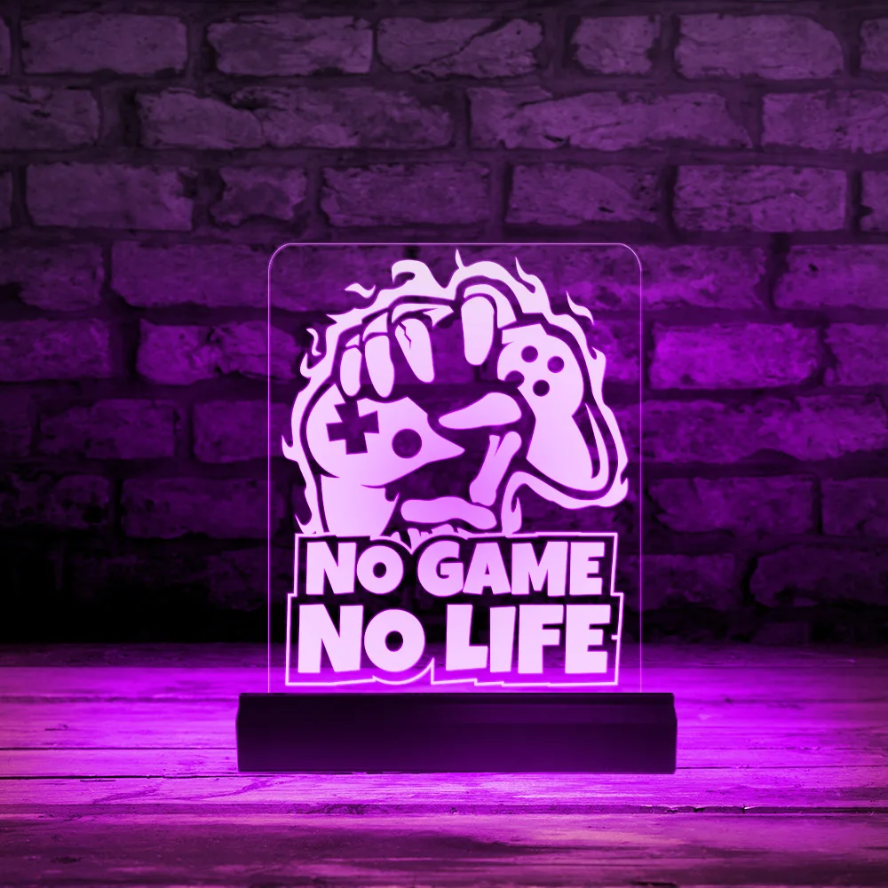 No Game No Life Funny Gamer Quote LED Illuminated Display Gaming Sign Gamepad Lighting Acrylic Board Game Room Neon Light Sign