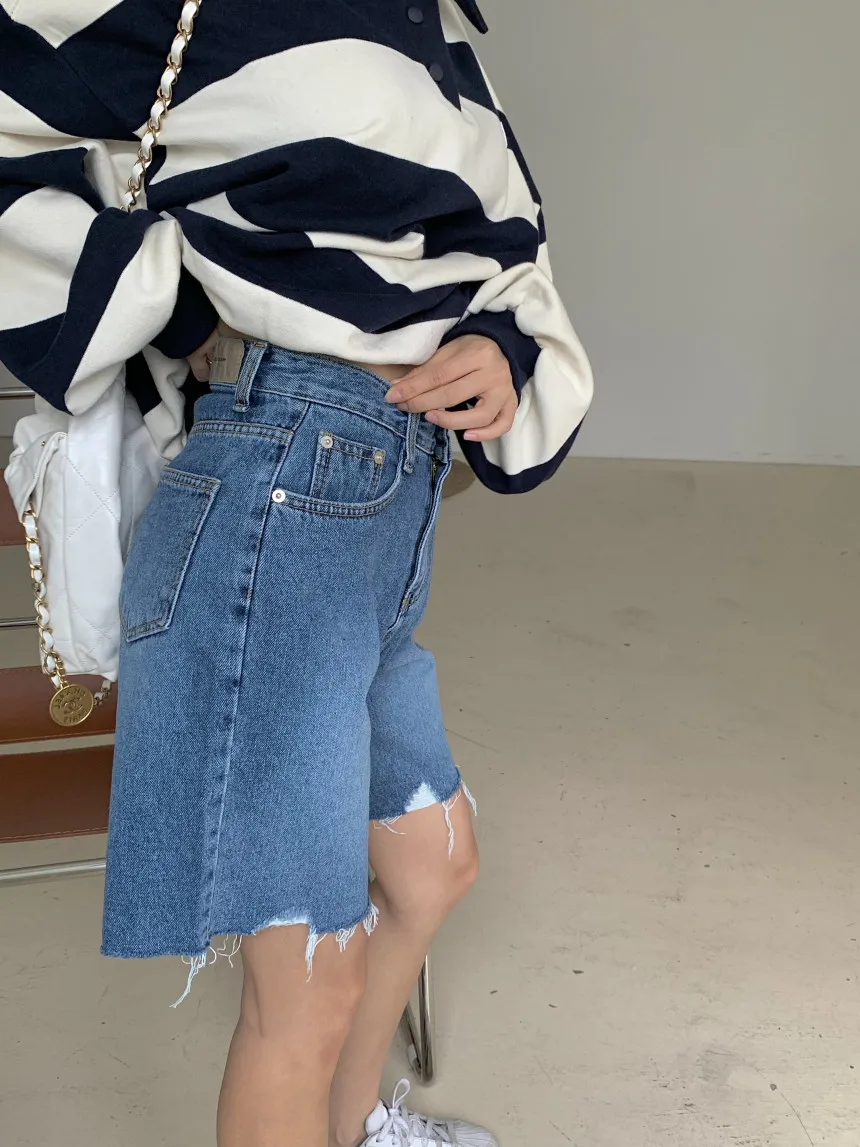 

Retro Waed High Waist Slimming Straight Leg Jeans Women's Loose Fit Five-Quarter Length Casual Summer Denim orts