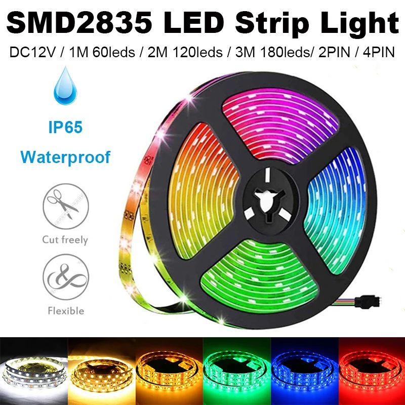 

LED Strip RGB Waterproof 12V Flexible Strip Light LED Colorful Lamp Tape Ribbon Lamp 1m 2m 3m TV Backlight 2835 Outdoor Lighting
