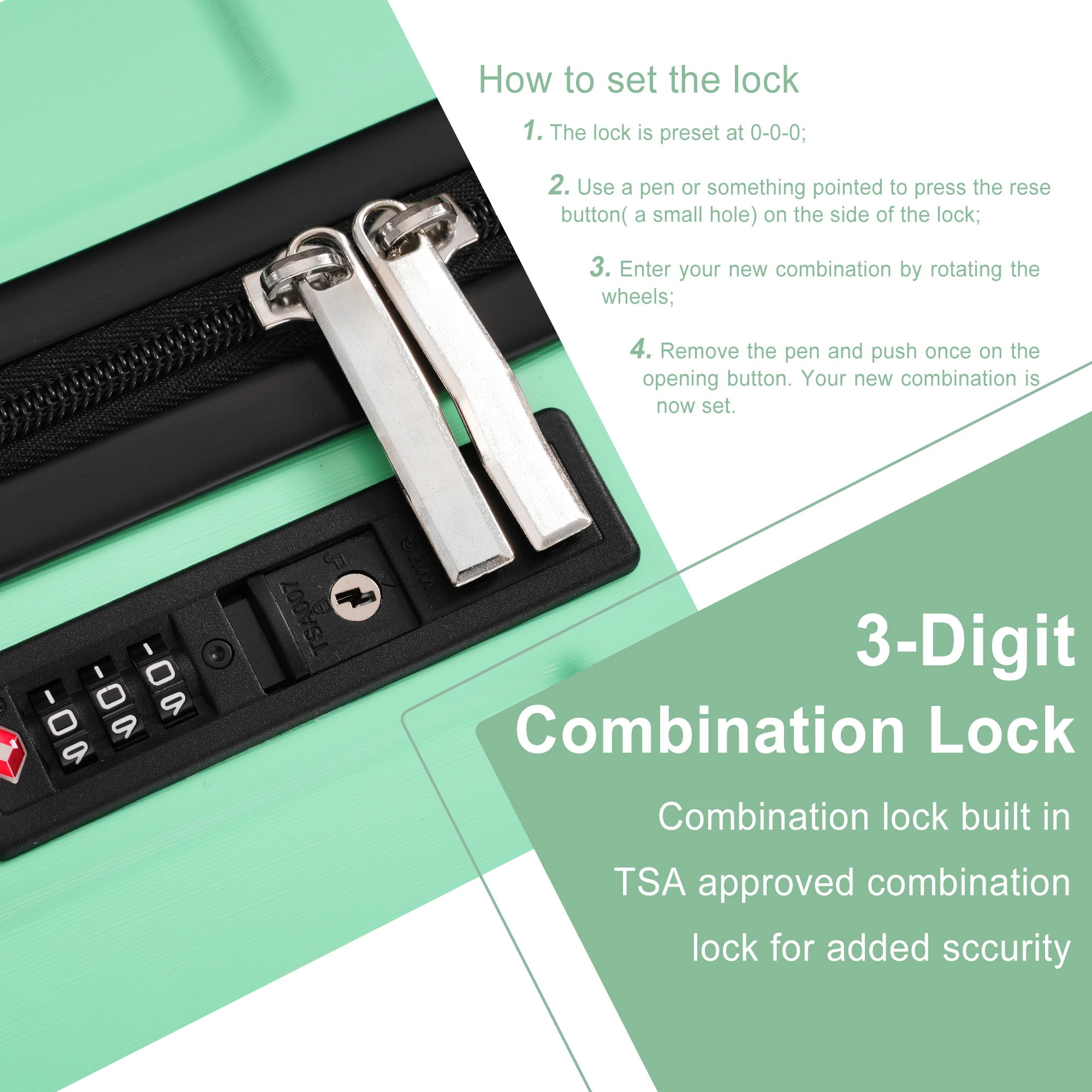 Koper Kabin Hardshell 20-Inci, Koper ABS Ringan dan Tahan Lama dengan Roda Spinner, Kunci TSA Terintegrasi, 2 Kantong Penyimpanan, Hijau