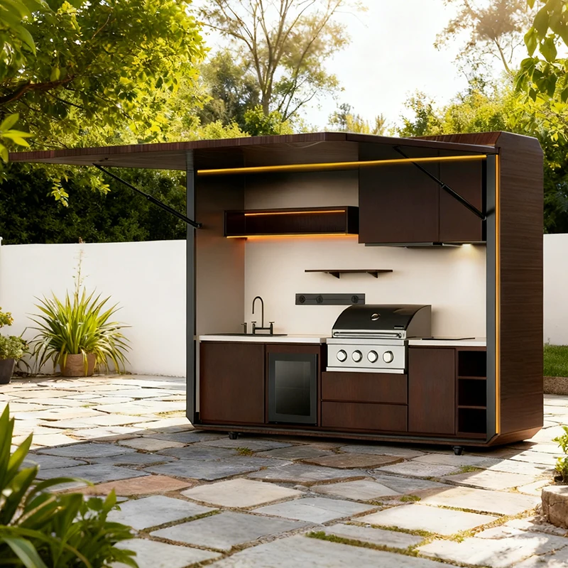 FOODLINE Outdoor Kitchen Utility Cart With Closed Cabinet For RV Patio Balcony BBQ Cooking