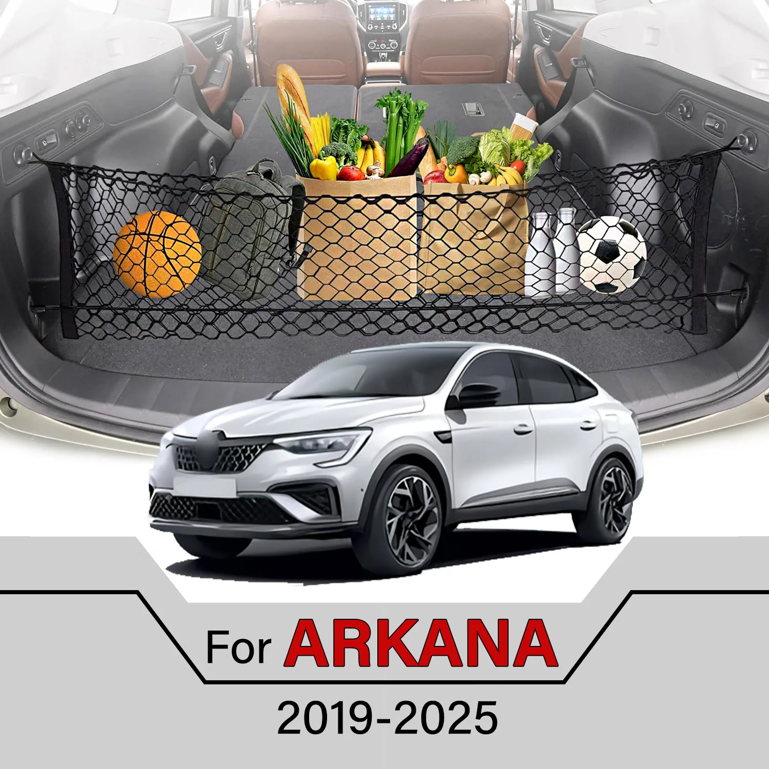 

Car Cargo Net Stretchable,Car Gadgets, Adjustable Elastic Trunk Storage Net with Hook for RENAULT ARKANA 2019-2025