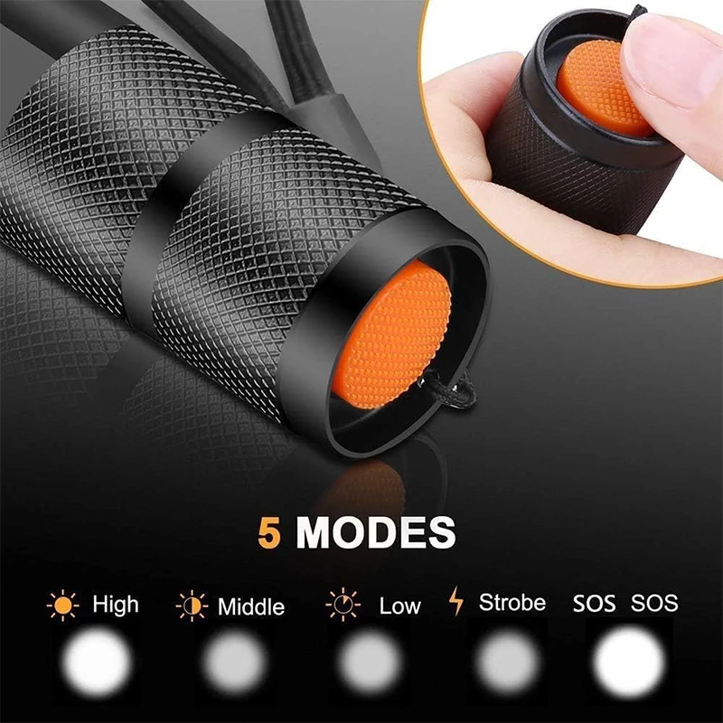 Super Bright L-2 LED Flashlight Portable Outdoor Water Resistant Torch Aluminium Alloy 5 Modes Flashlights for Camping Fishing