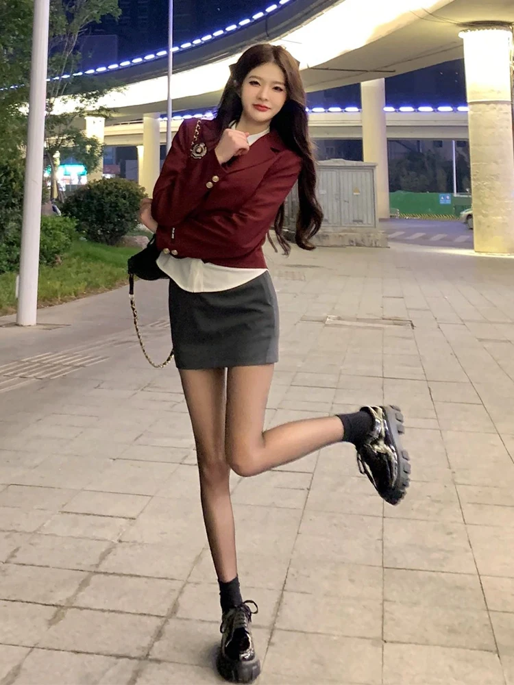 Coréen Sle automne femmes doux et Cool école orm irt costume ort jupe t-shirt pièce ensemble taille haute trajet Dr