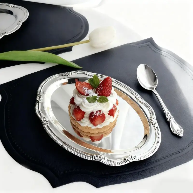 C New Vintage Embossed Silver Tray Serving Platter For Desserts Jewelry Storage Organizer Snack Plate Dining Table Decoration image 6