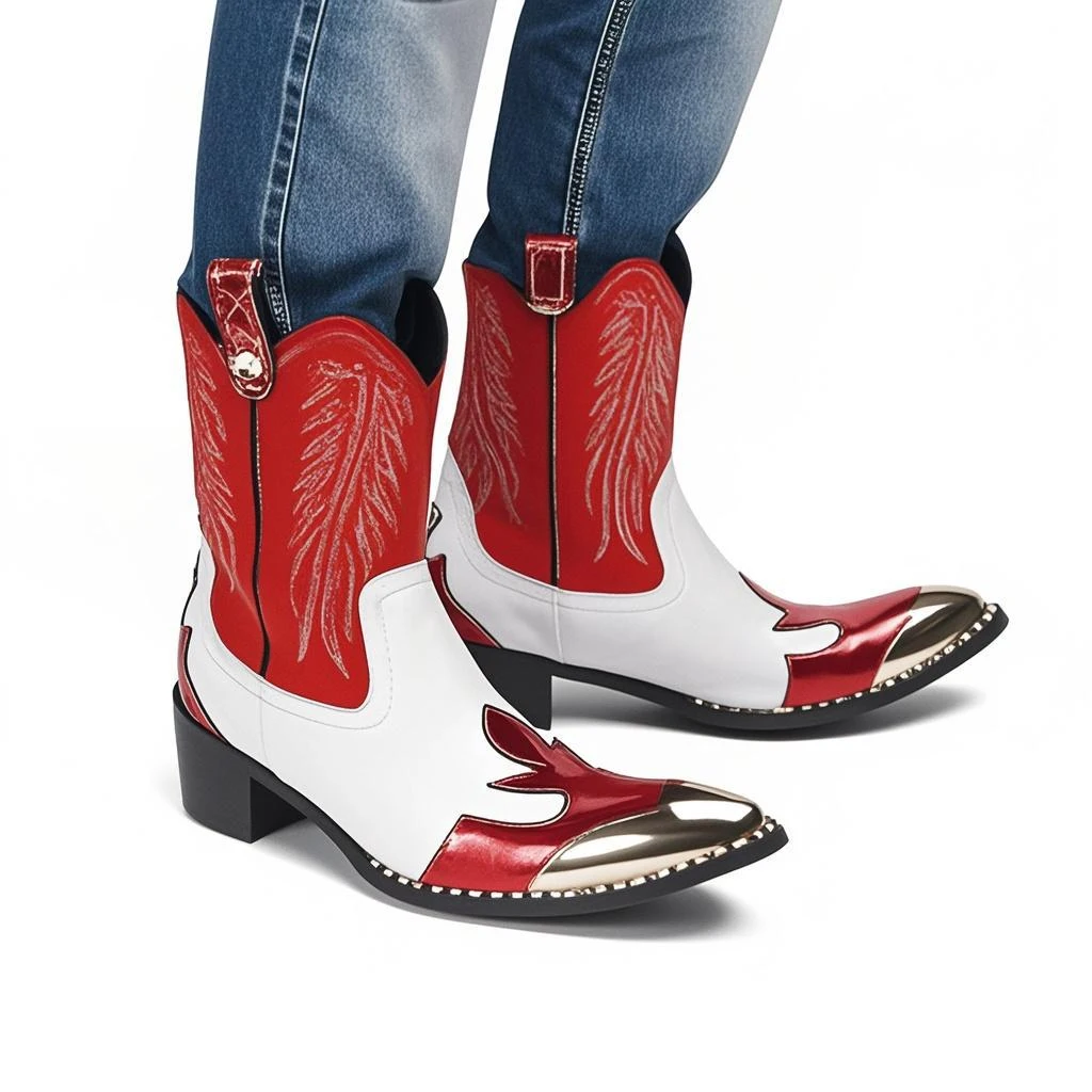 Mode Spitz Männlichen Stiefeletten Plus Größe Party Schuhe Stickerei Cowboy Stiefel Aus Echtem Leder Männer Motorrad Kurze Stiefel – Detail 38