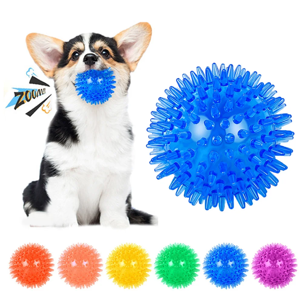 Pet Dog Toys Cat Puppy Sounding Toy Polka Squeaky Tooth Cleaning Ball TPR Training Teeth Chewing Toy Thorn Balls Pet Accessories