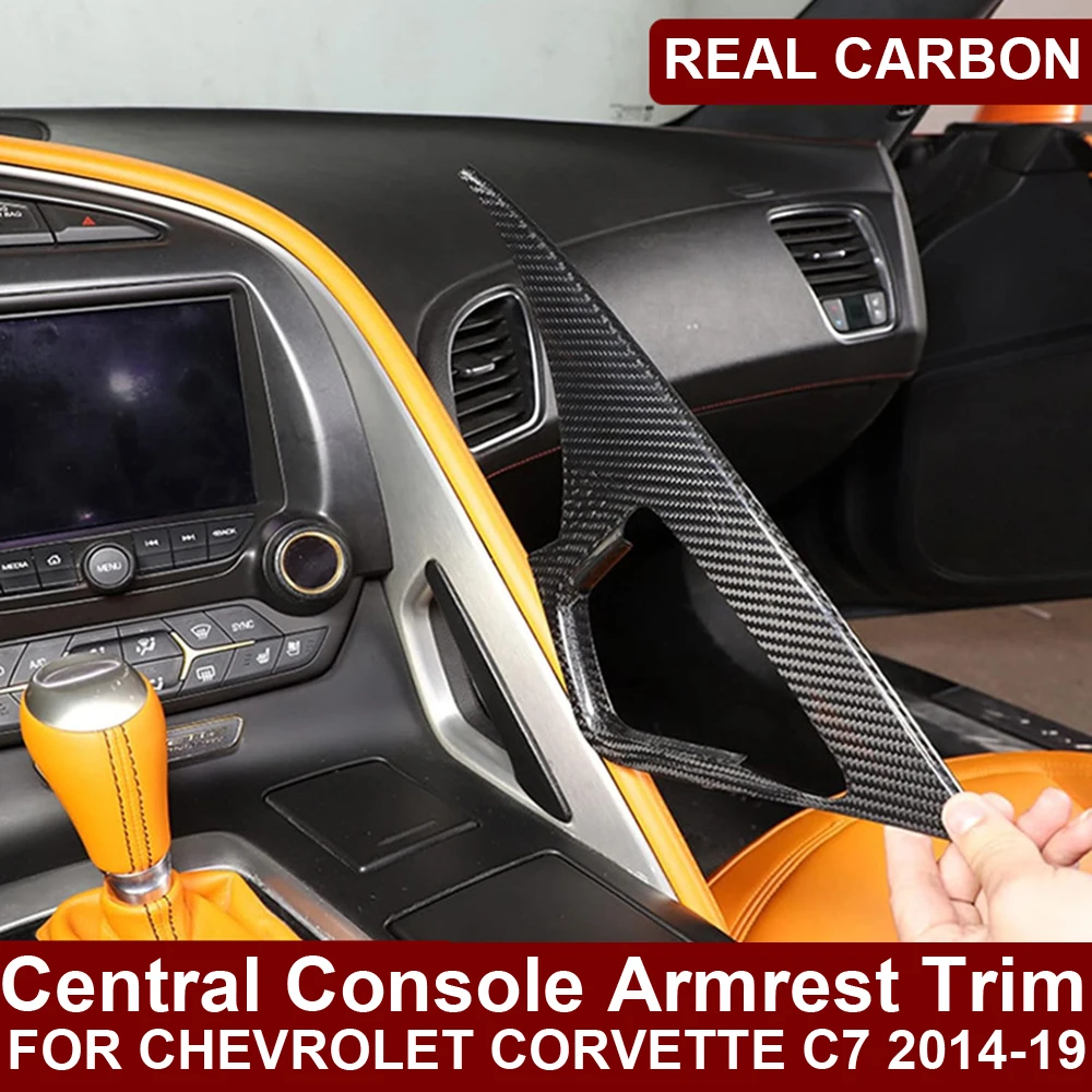 Car Styling Real Dry Carbon Fiber Central Console Armrest Gear Side Trim Cover Decoration For Chevrolet Corvette C7 2014-2019