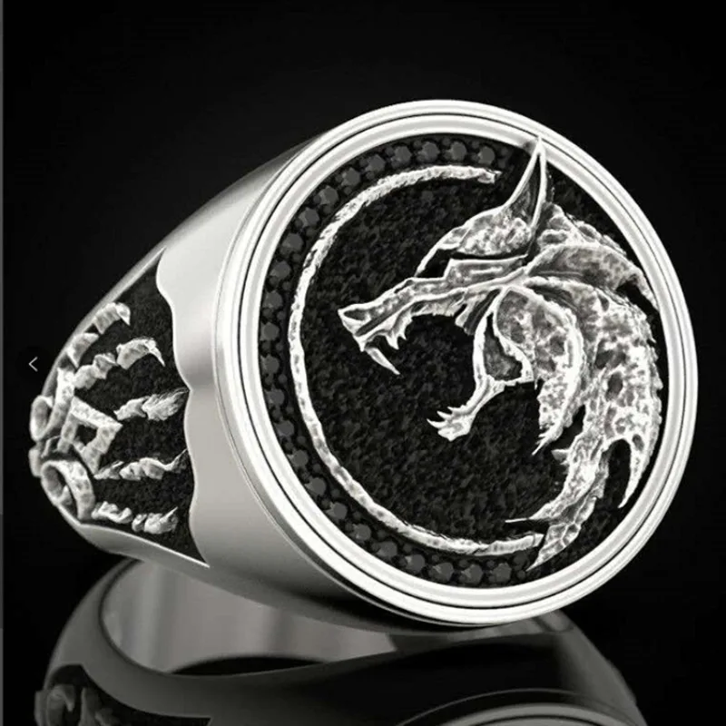 

European and American new retro fashion hunter wolf head domineering personality men's ring