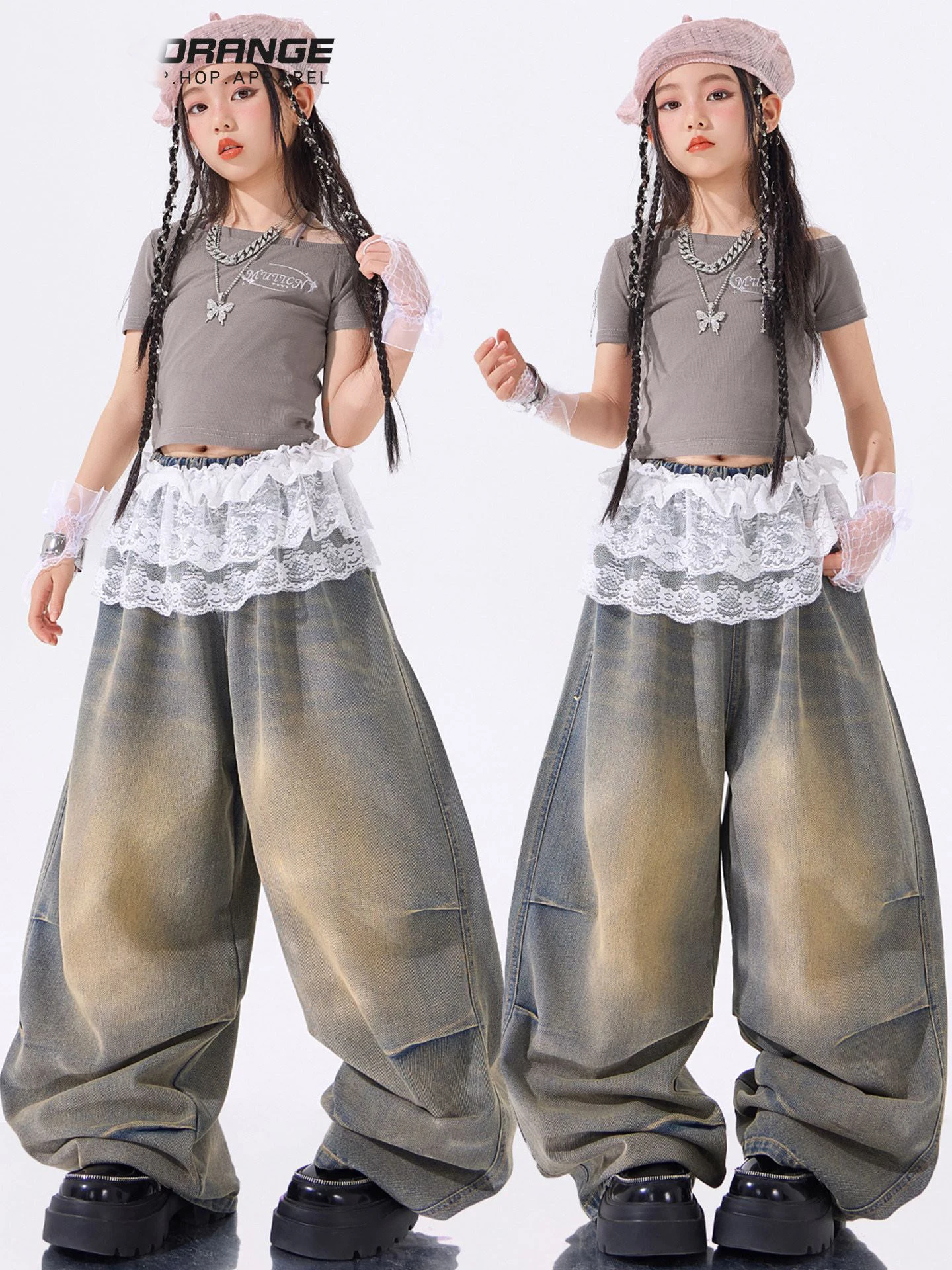 

Детская летняя одежда для танцев в стиле хип-хоп, одежда для занятий джазовыми танцами, серые топы для девочек, широкие брюки, одежда в стиле Kpop, одежда для выступлений BL18706