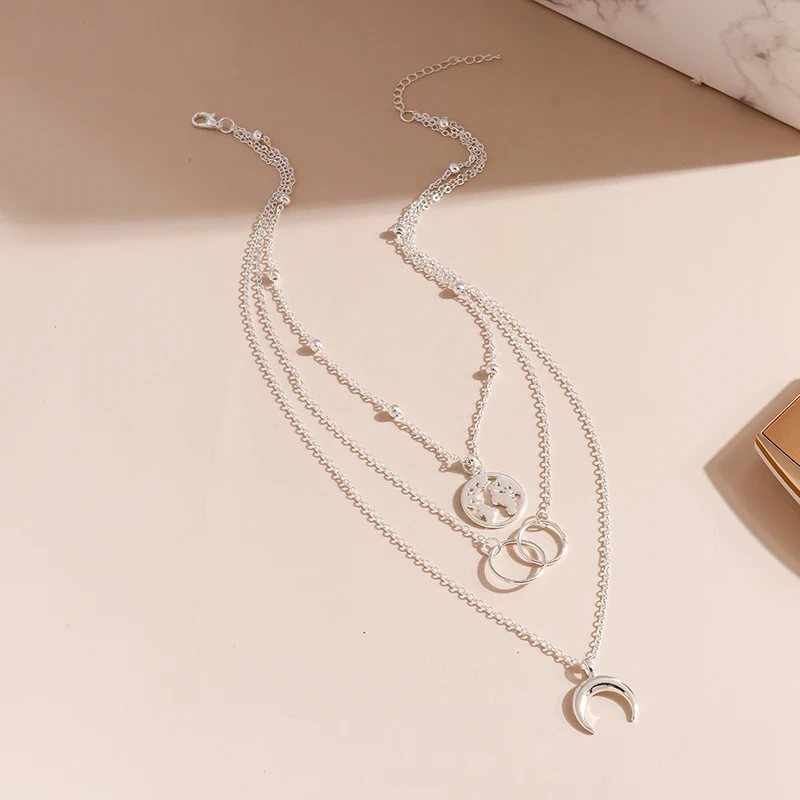 Aihua Vintage Multilayer Wasser Tropfen Mond Schloss Hamsa Hand Ketten Halsketten für Frauen Schmuck Silber Farbe Lange Anhänger Halsketten – Detail 11