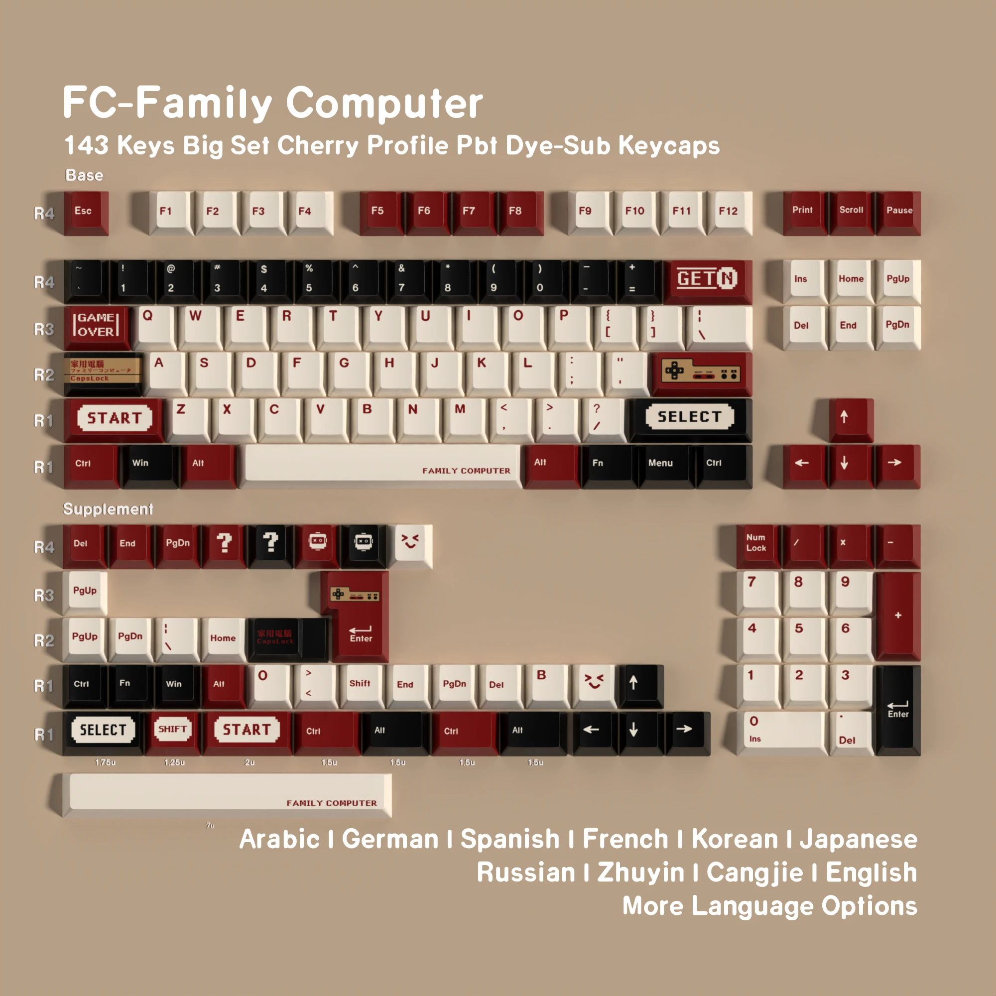 Klawisze Cherry Retro NES Keycaps Dye Sub Niemieckie Koreańskie Hiszpańskie Arabskie Francuskie Rosyjskie Brytyjskie ABNT-2143 do Klawiatury Mechanicznej — zdjęcie produktu 6