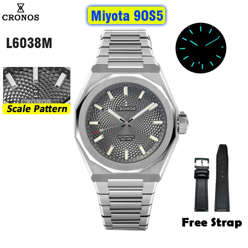 ساعة كرونوس الفاخرة للرجال 39 ملم أوتوماتيكية PT5000 SW200 ساعات المعصم مقياس نمط الياقوت 10ATM شفافة من الخلف L6038M بدون منافذ
