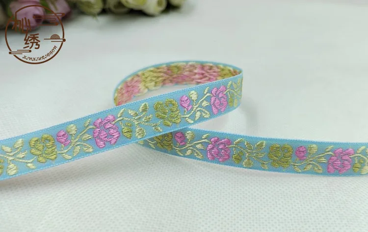 5yards Shiny Glitter Flower National Embroidered Jacquard Ribbon Handmade DIY Hairpin Ornaments