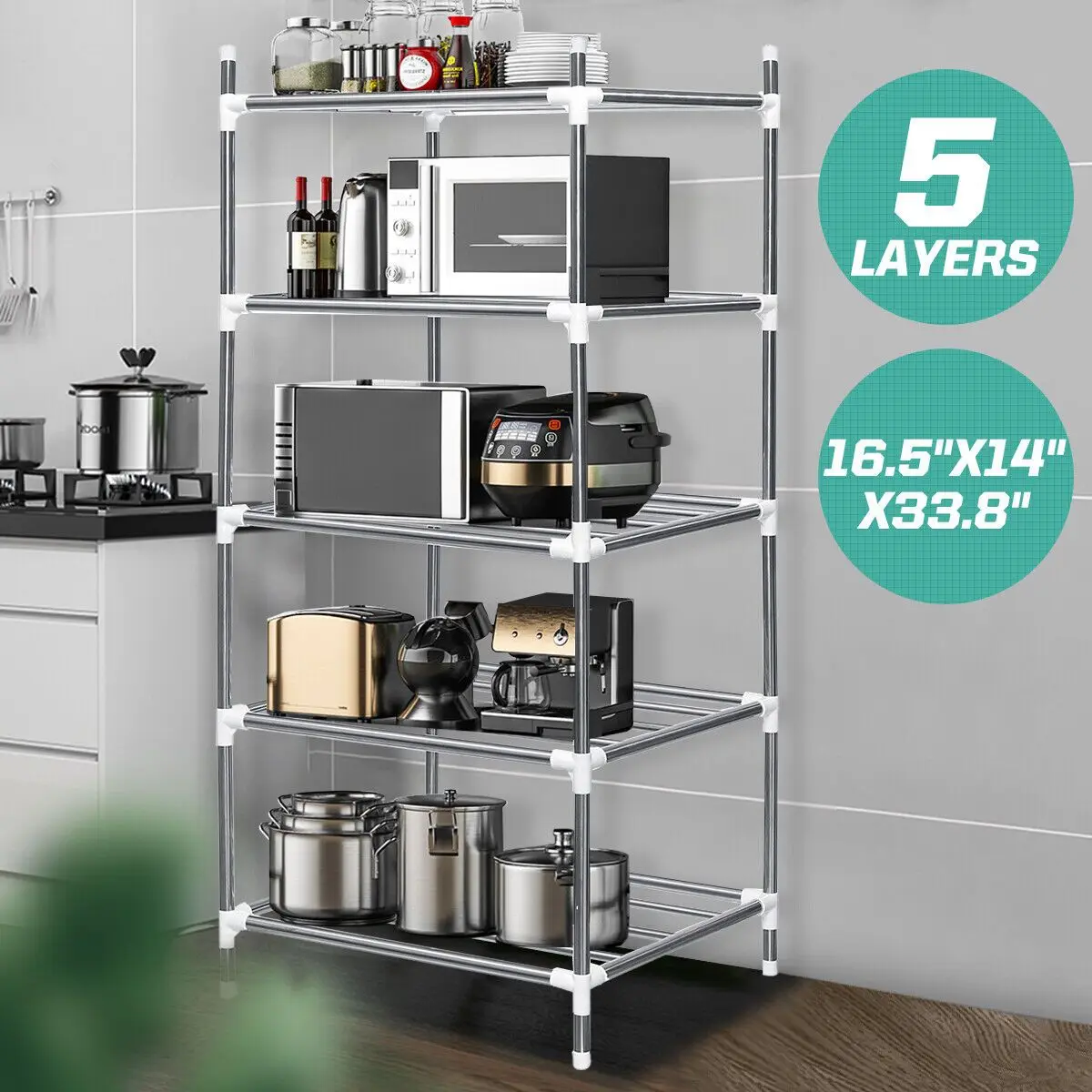 

5 Shelf Kitchen Storage Shelving Unit Adjustable Steel Organizer Wire Rack USA