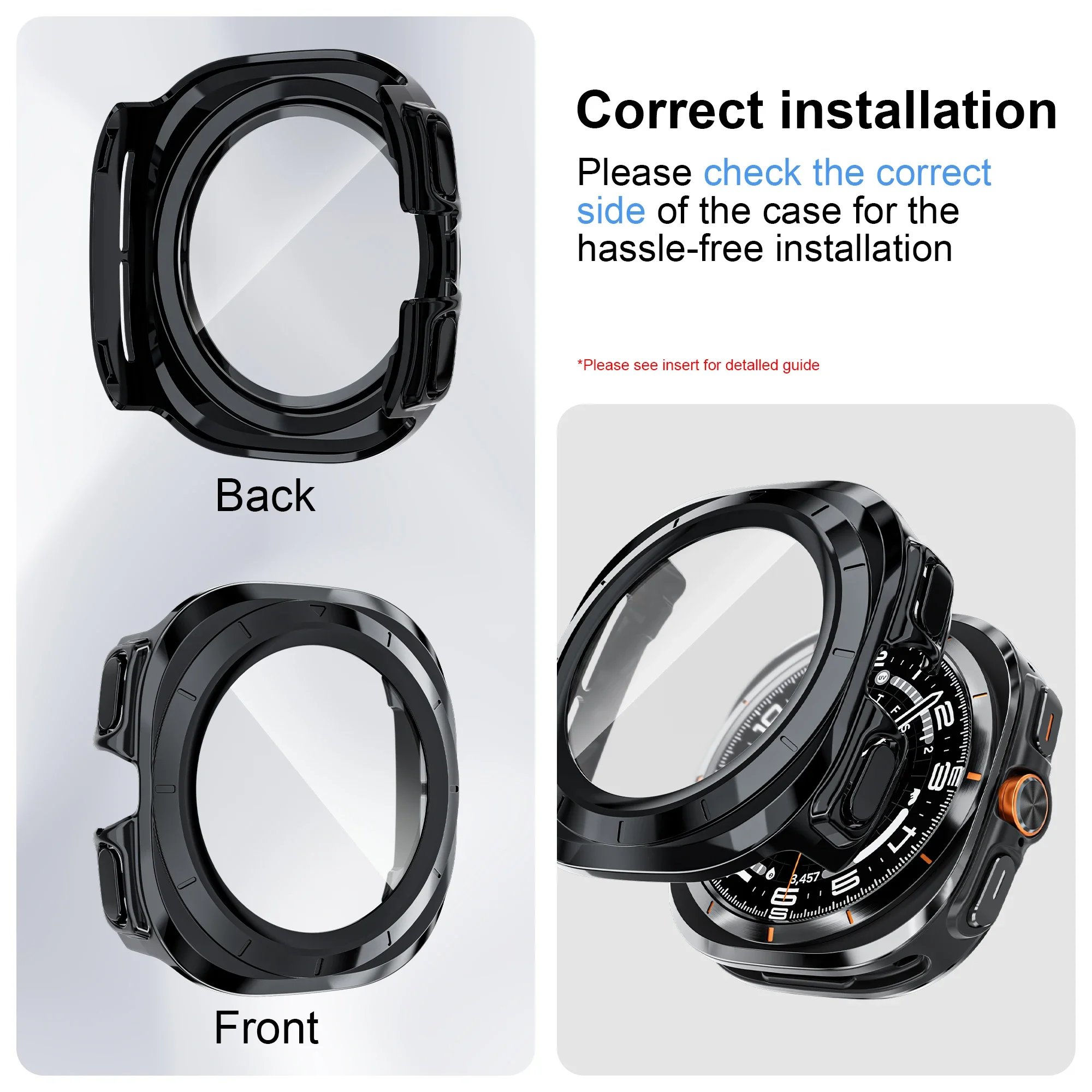 حافظة لهاتف سامسونج جالاكسي واتش الترا 47 ملم، واقي شاشة من الزجاج المقسى، غطاء صلب لساعة جالاكسي 7 الترا