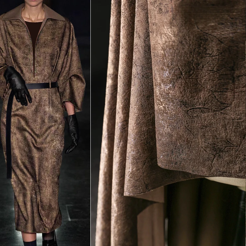 Gilded Suede Fabric Vintage Brown Color High Quality Aged Gilded Texture Reconstructed Shimmering DIY Clothing Designer Fabrics