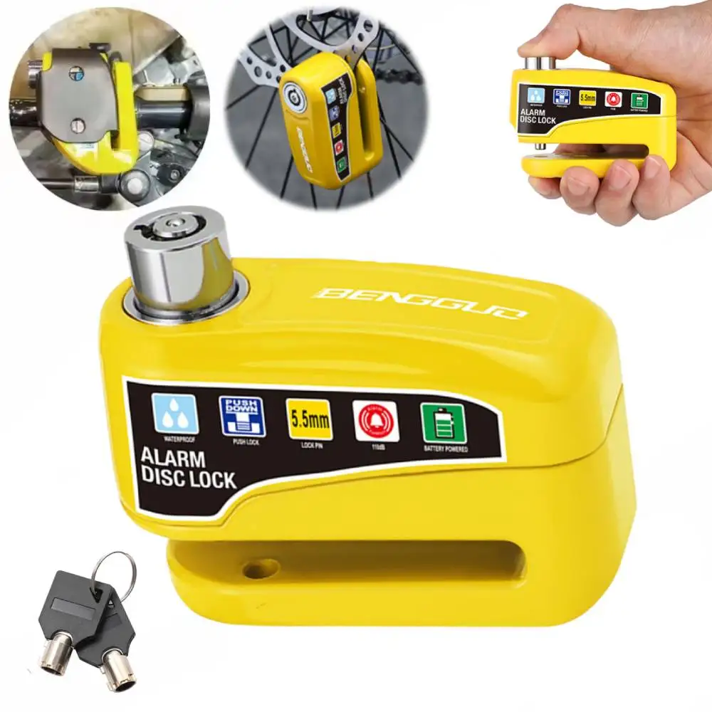 

Motorcycle Bicycle Lock Alarm Protection Padlock Waterproof Brakelock with Keys Safety Anti-Theft Scooter Wheel Disc Brake Locks