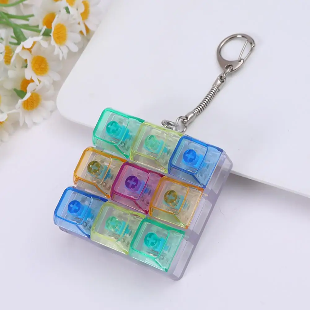 9 Keys LED Keyboard Fidget Keychain Clicker Button Stress Relief Toy for Adults Office Anxiety Finger Exercise Sensory Keycap