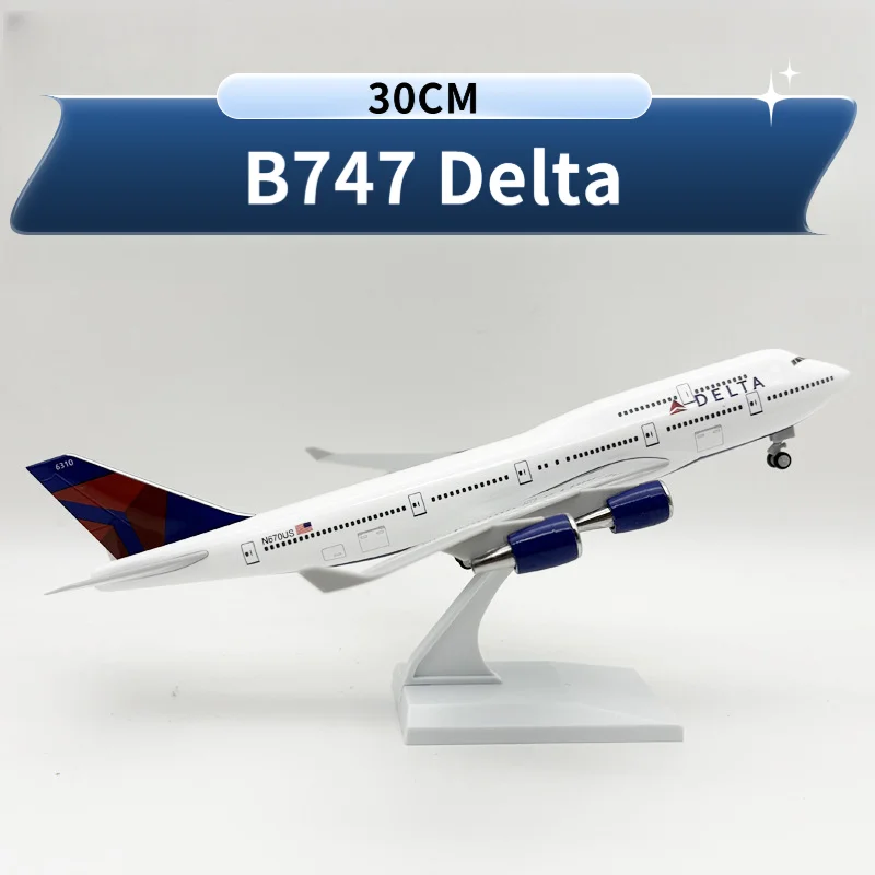 

Модель Боинг 747 Delta Jet, 30 см, твердая сборная игрушка, включает базовые и колеса, подходящие для детей и коллекционеров.