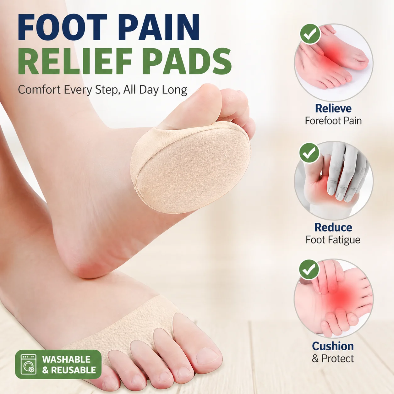 Non-Slip Half Sole Foot Pads for Comfort & Support - Reusable, One Size Fits All, Perfect for High Heels and Daily Wear