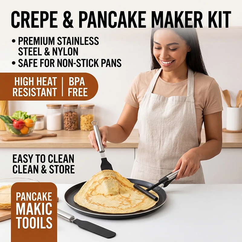 New Product Baking Tools Pancake Tools Set Crepe Make Tools Set Nylon with 304 Stainless Steel Handle Egg Cake Spreader Set