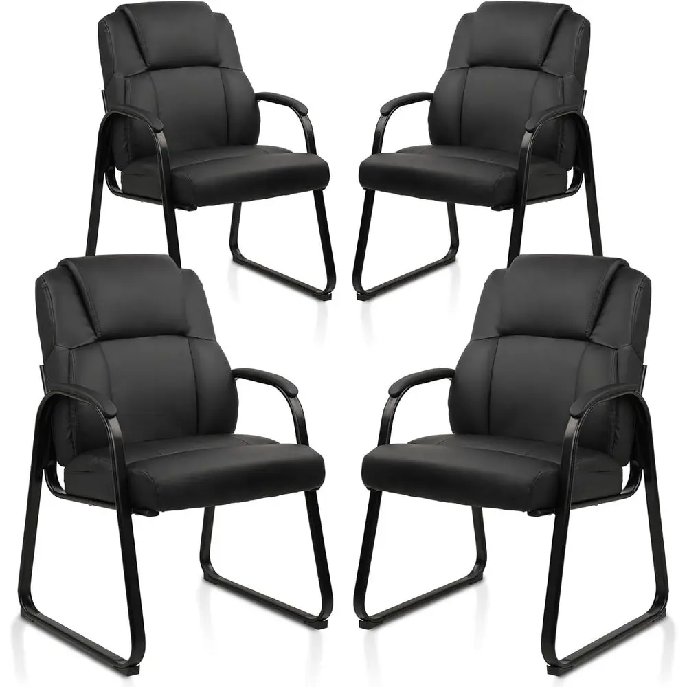 

Black 4-Pack Leather Office Armchair with Padded Armrests for Conference and Waiting Areas