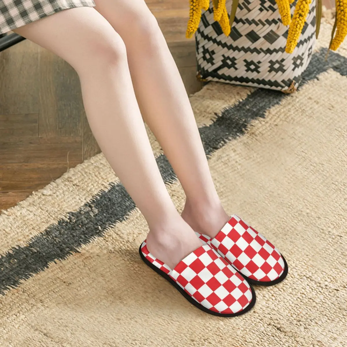 Custom Croatia Style Chess Soft Memory Foam House Slippers Women Cozy Warm Anti-skid Sole Slipper