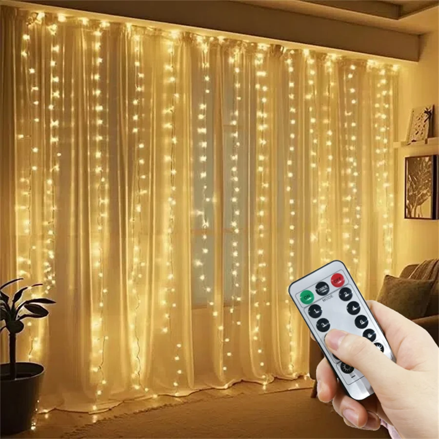 

Светодиодная гирлянда-занавес для вечеринок, USB, для дома, спальни, свадебного декора, с пультом ДУ, 8 режимов, для праздничного украшения сада