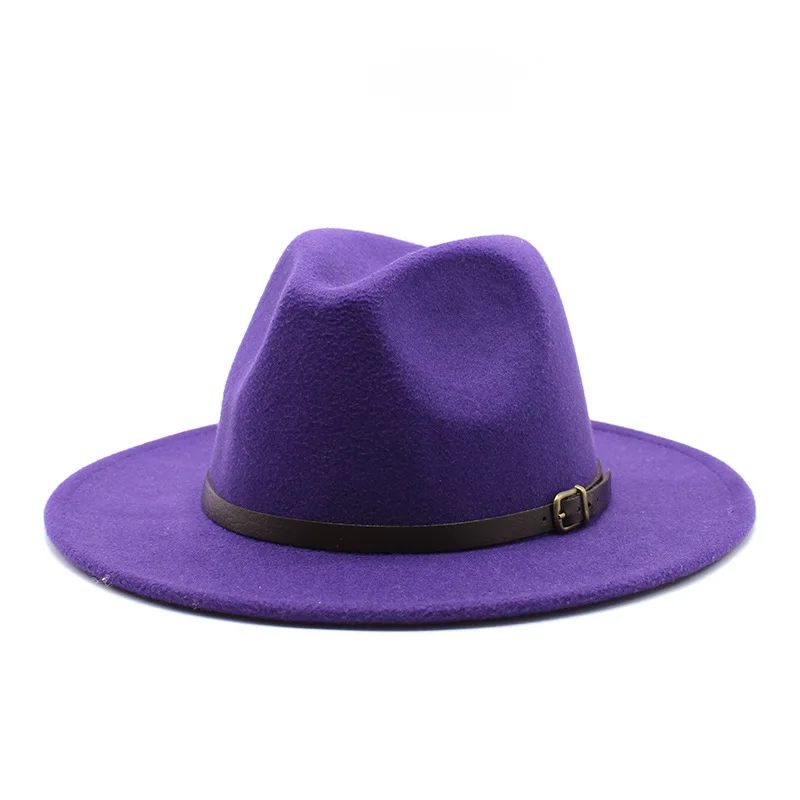 

European And American Autumn And Winter New Hat Men And Women Couple Gentleman Jazz Flat Brim Felt Straight Big Brim Hat