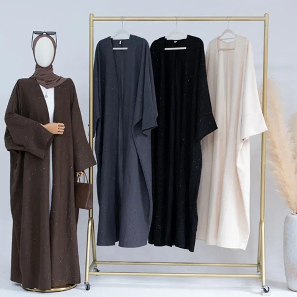 Abaya Kimono para mujer, cárdigan musulmán, abrigo grueso con purpurina arrugada, ropa islámica de Dubái, Turquía, Ramadán Eid, Otoño e Invierno