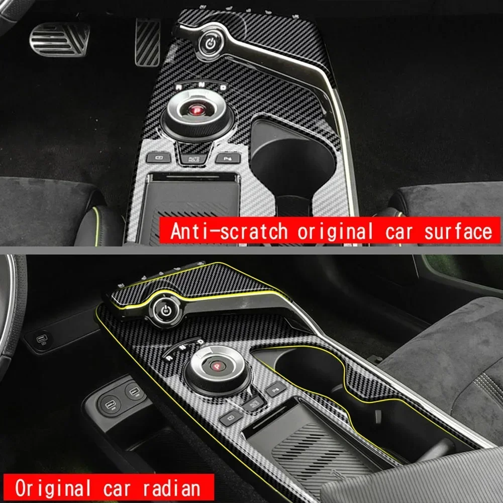 1x Auto Pannello Ingranaggi di Controllo Centrale Adesivo Trim Copertura In Fibra di Carbonio Stile Trim Modanature Accessori ABS Nero Per Kia EV6