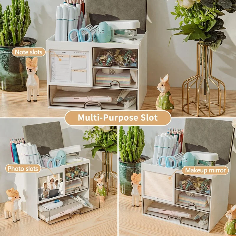 Desk Organizer with 3 Drawer,Multi-Functional Pencil Pen Holder for Desk,Desk Organizers and Storage with 8 Compartments-ABLL view 6