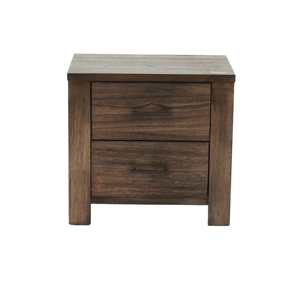 Oak Finish 1pc Nightstand Wooden Bedside Table 2x Drawers Storage Bedroom Furniture