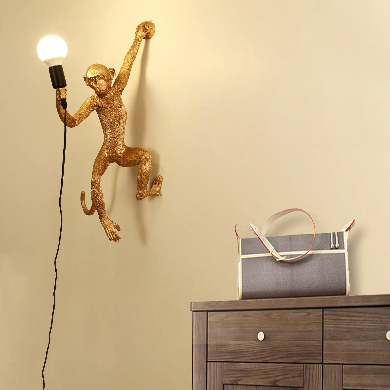 

Gold Monkey Left Wall Sconce E26 US Standard Plug-in Wall Lamp Bulb Not Included - Artistic Animal Decor