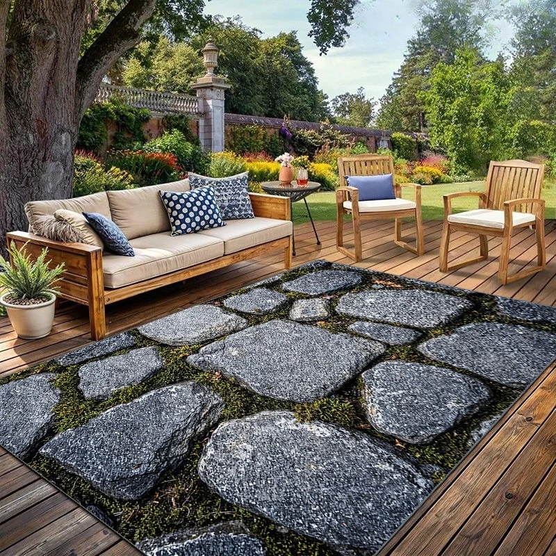 Modern Stone Decorative Mat | Outdoor Rugs | Suitable for Courtyard, Balcony, Garden, Camping, RV | Machine Washable