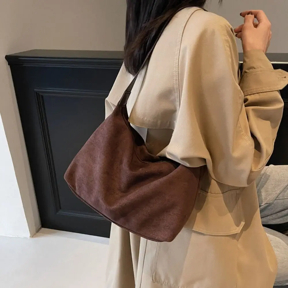 

Повседневная замшевая сумка через плечо, вместительная модная сумка-хобо в корейском стиле, однотонная женская сумка-тоут для отпуска