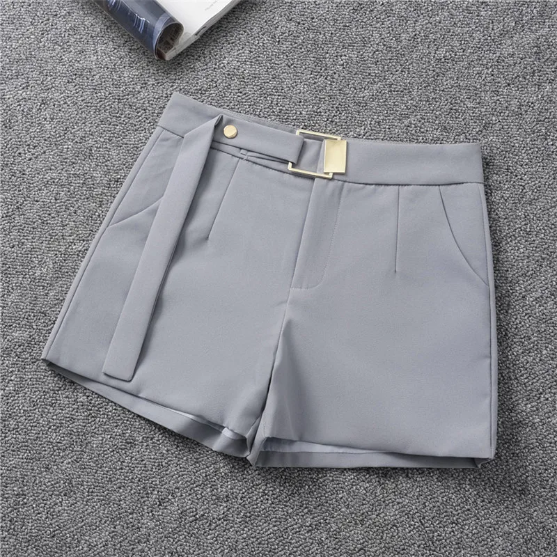 Coreano breve design branco terno shorts para mulher primavera moda sólida cintura alta verde ampla perna shorts saias com cinto