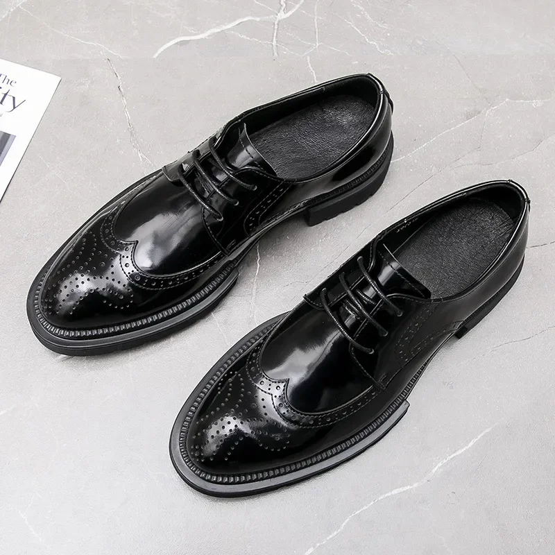 

2025 New Fashion Men Business European Patent Leather Create Platform Shoes Atmosphere Men Leather Shoes Gift