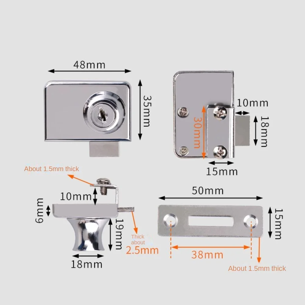 Nueva cerradura de puerta de vidrio de aleación de Zinc, cerradura de exhibición de gabinete de seguridad de puerta individual/doble, cerradura sin perforaciones, puerta de vidrio