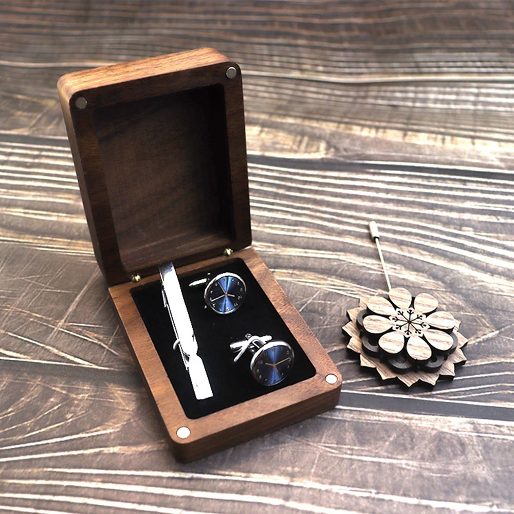 

Cocktail Party Portable Cufflink Accessories Storage Box Solid Wood Tie Clip Suit Packaging Box Flip Cover Jewelry Display Box