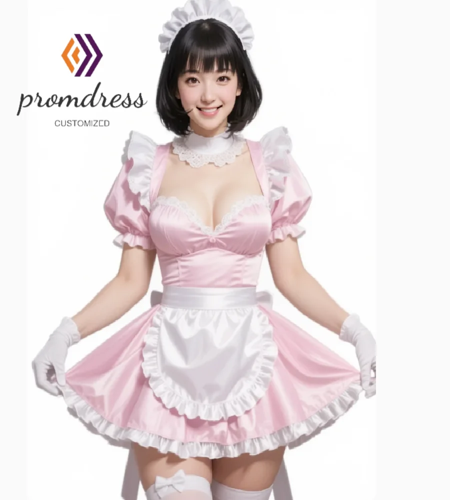 

Розовое платье в стиле аниме с фартуком, коротким рукавом, мини-длина, вечернее платье, костюм французской горничной, коктейльное платье, нарядное платье для торжественных мероприятий