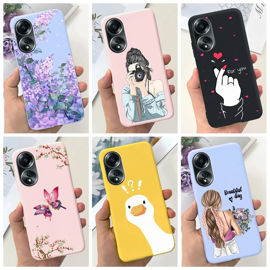 For Cover OPPO A58 4G Phone Case Fashion Love Heart Girls Flower Funda Soft Slim Protective Cover For OPPOA58 4G CPH2577 Housing