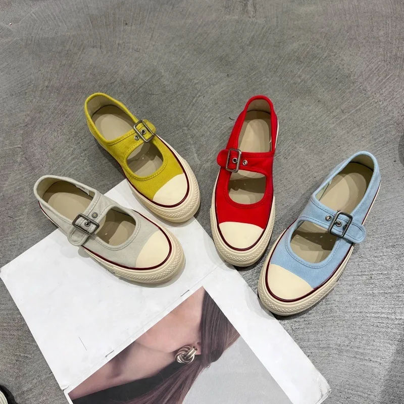 

Canvas Shoes Women's Summer New Round Toe Shallow Mouth One Strap Versatile Platform Breathable Light Casual Shoes